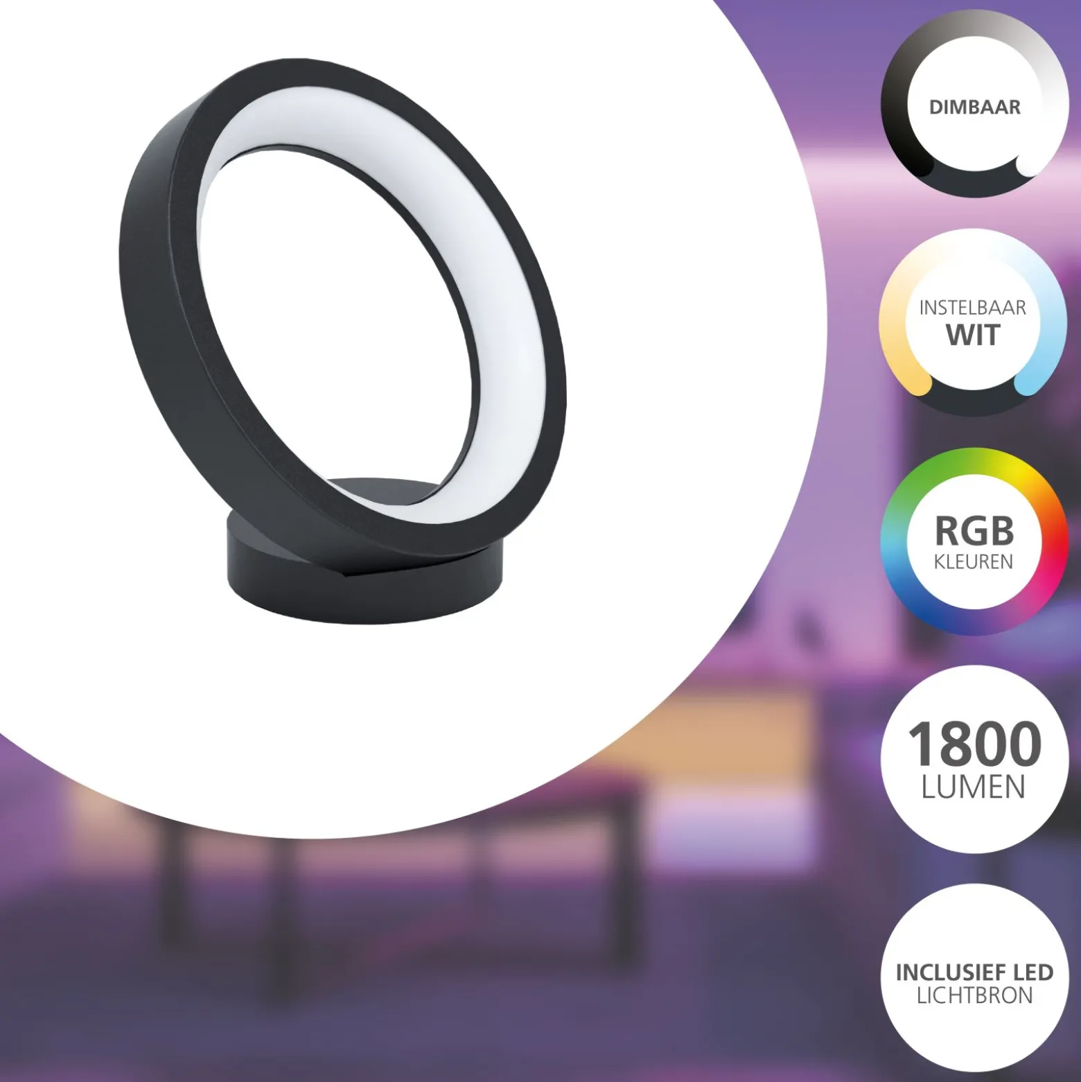 Eglo Connect.Z Smart Bordslampa Marghera- Stål Svart 15W 1700lm - 827-865 Justerbar Vit | Dimbar