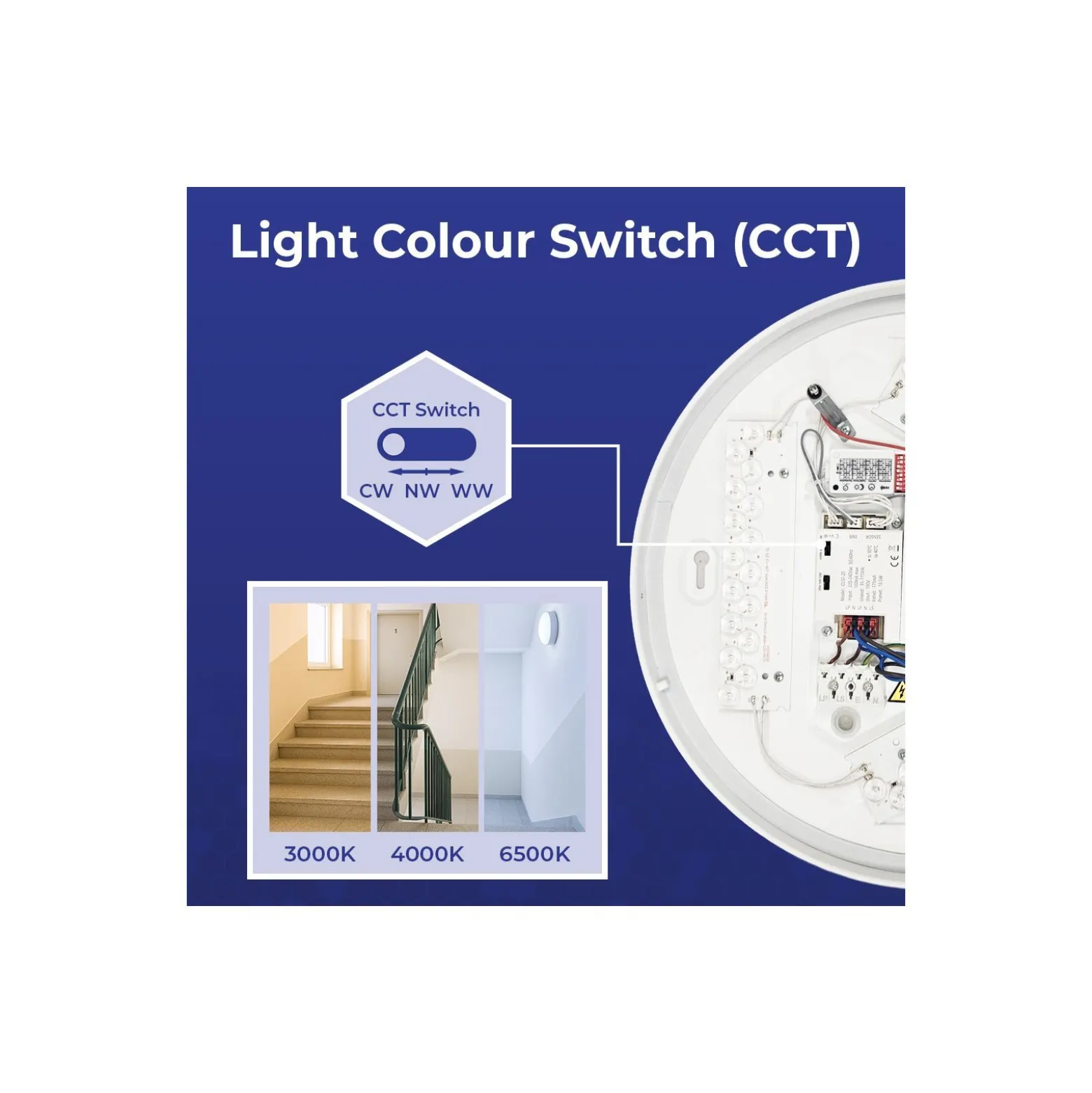 Noxion LED Plafond Corido V2 Vit 16W 1600lm 830-840-865 CCT | IP44 - Nöd 3h - Rörelse- och Ljussensor