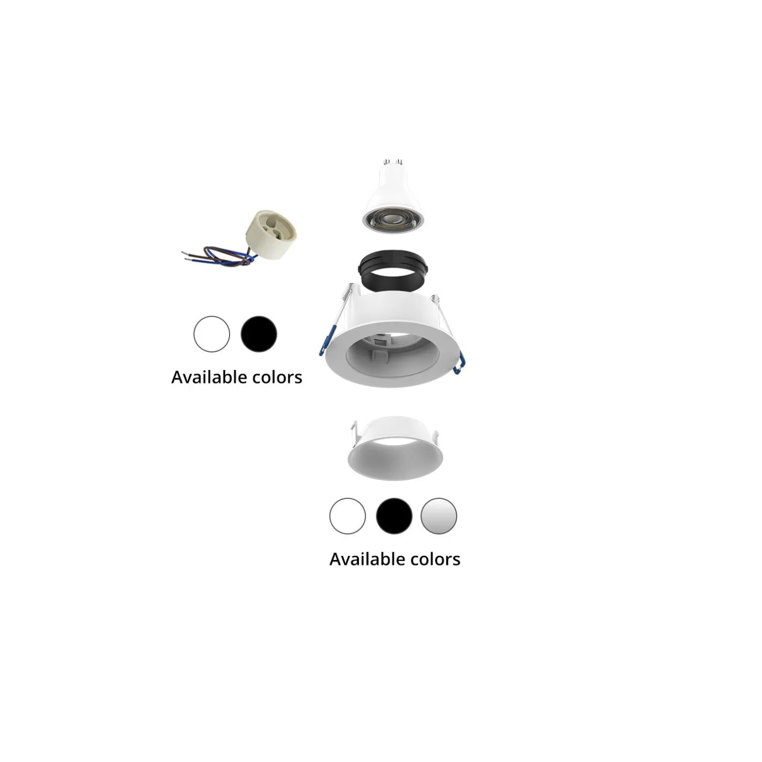 Noxion LED Spot Ares Djup ring Svart - med Inre Ring Silver | Utskärning 68mm - incl. GU10 Fitting
