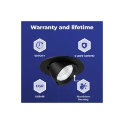Noxion LED Spot Forza V2 Aluminium Svart 28/32/36/40W - 3300/3700/4100/4500lm 36D - 930-940-957 CCT | 160mm - Utskärning 145mm - Bästa Färgåtergivning