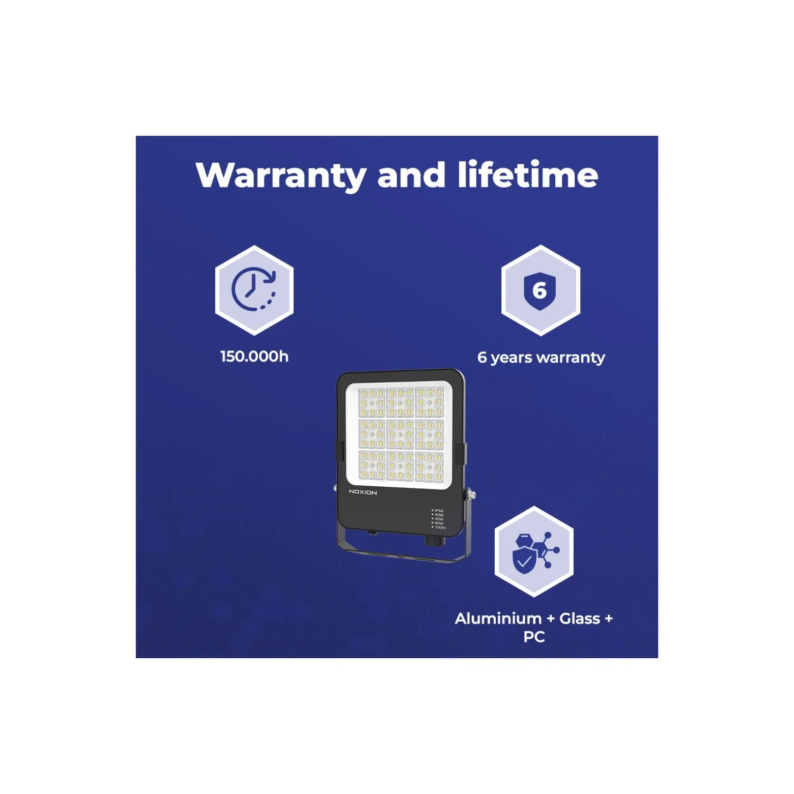 Noxion LED Strålkastare Beam V2.0 40-100W 5600-14000lm 90D - 830-840-865 CCT | IP66 - Symmetrisk