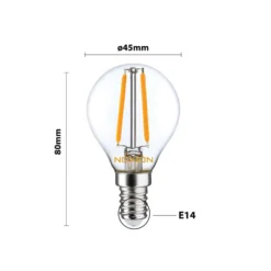 Noxion Lucent Lustre LED E14 boll Filament Klar 2.5W 250lm – Dimbar - Ersättare 25W