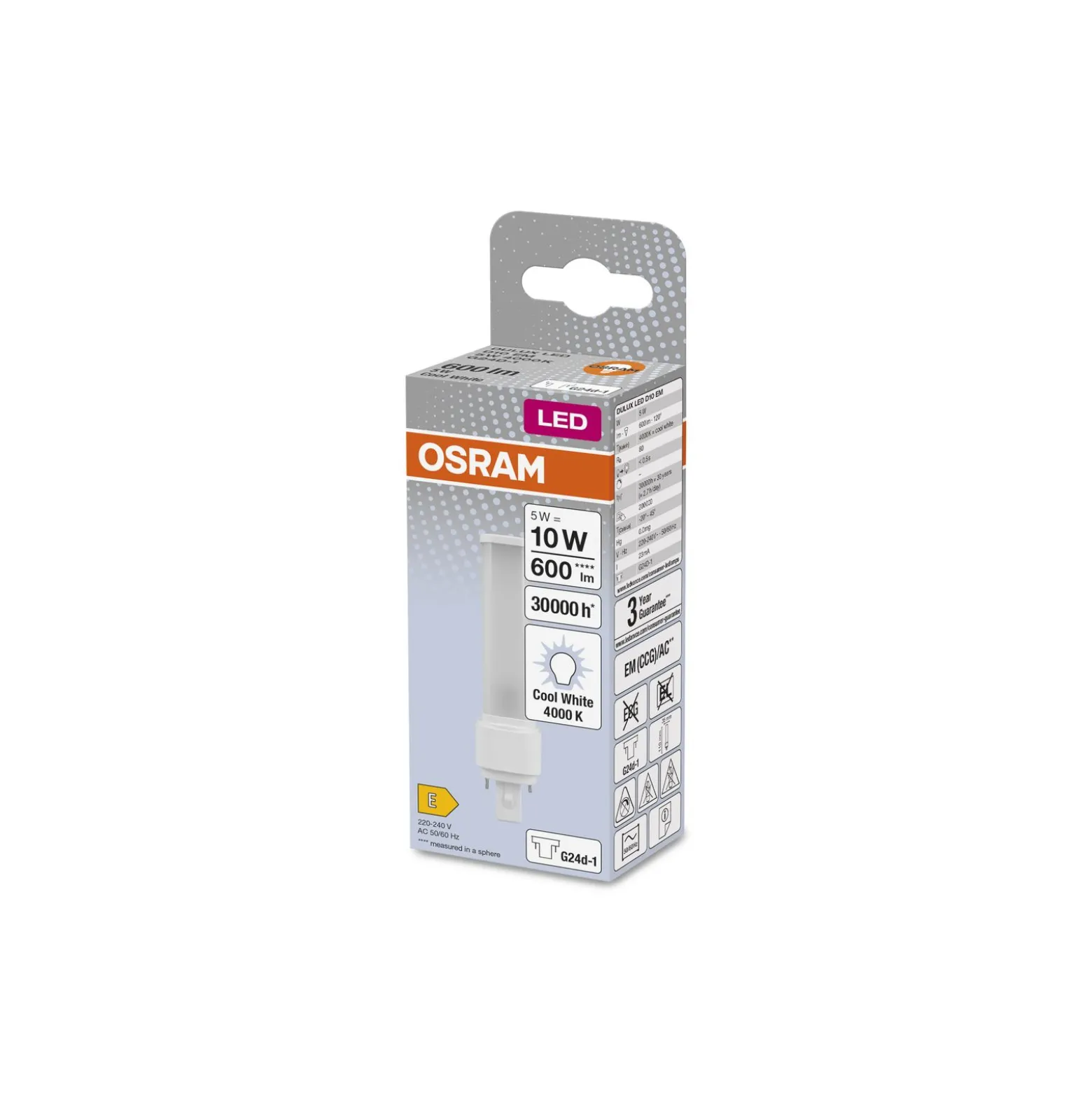Osram Dulux-D LED 5W 600lm - 840 Kallvit | 2-Stift - Ersättare 10W