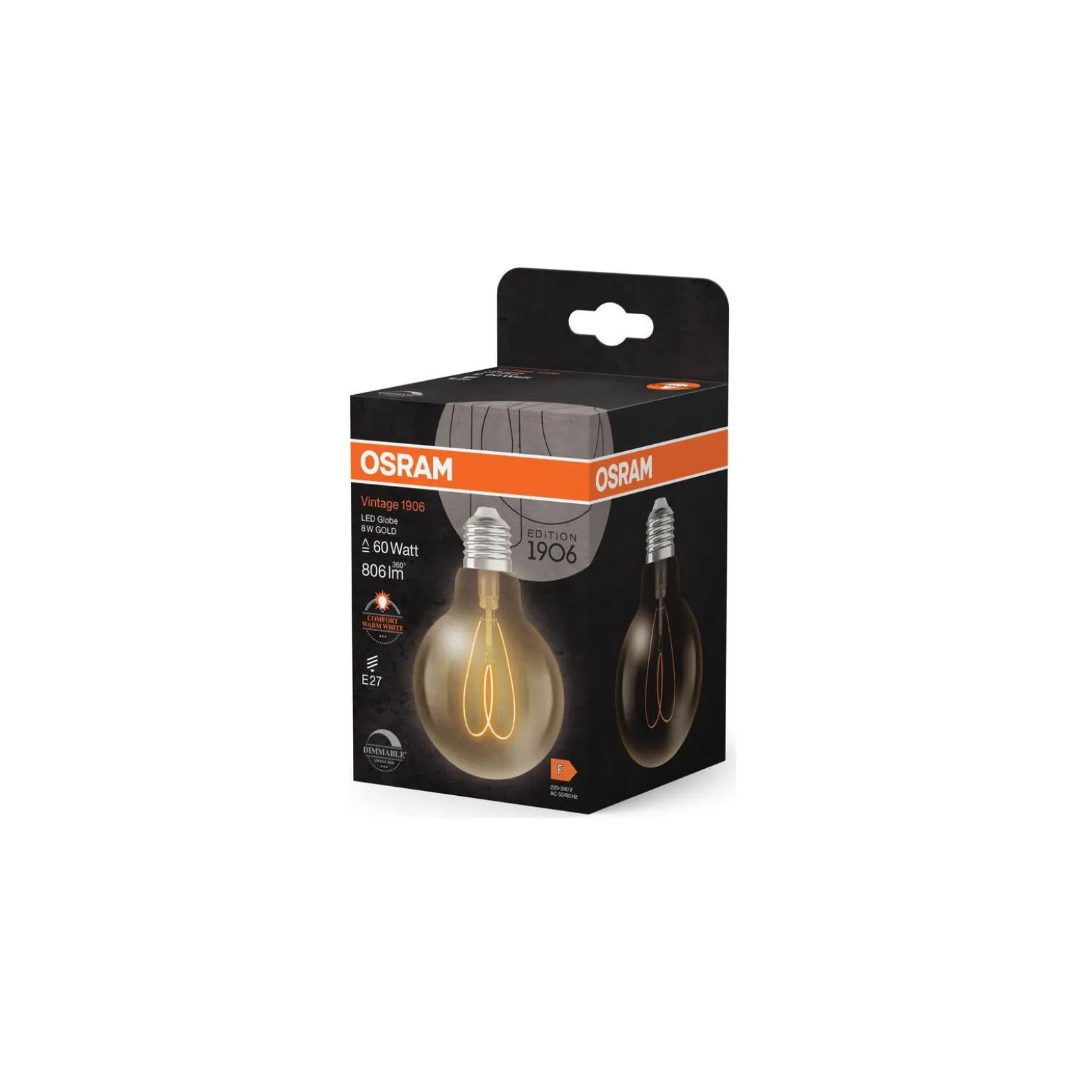 Osram Vintage 1906 LED E27 Globe Filament Heart Guld 8W 806lm - 922 Extra Varm Vit | Bästa Färgåtergivning - Dimbar - Ersättare 60W